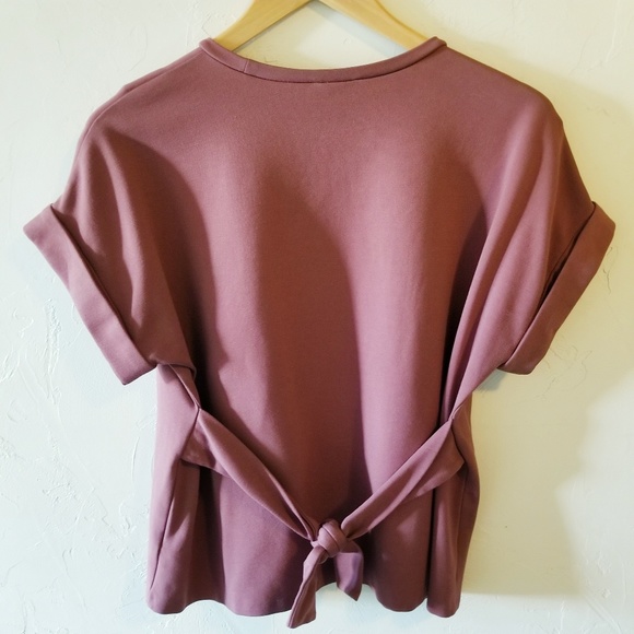 Express Tie Waist Rolled Short Sleeve Blouse - Picture 3 of 6